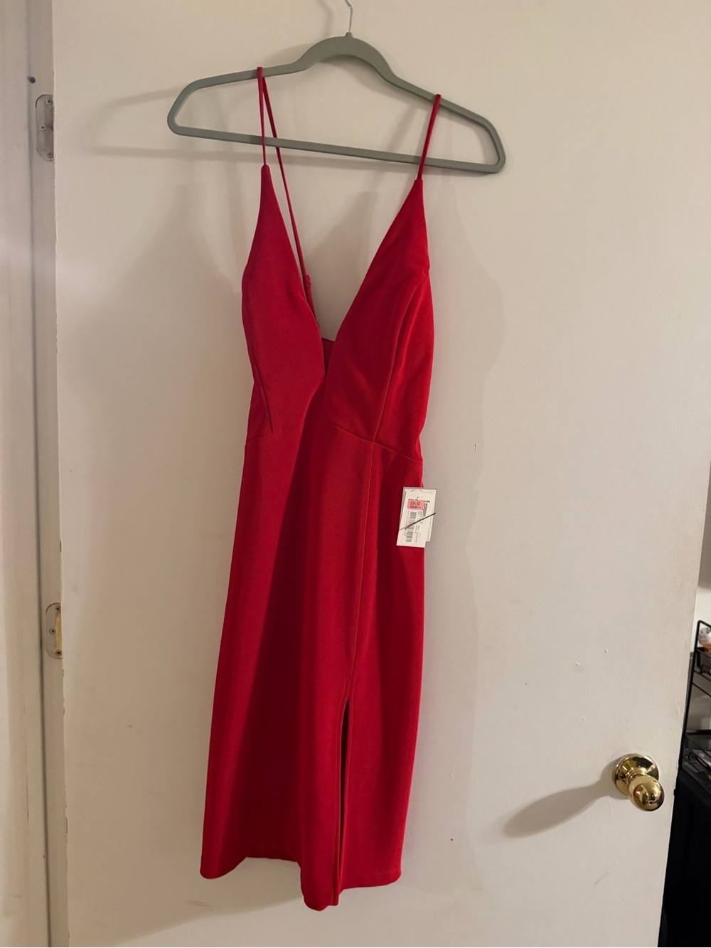 Red V-Neck Spaghetti Strap Midi Dress by